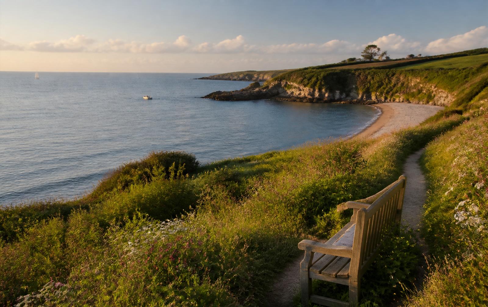 The Cornish coast near Swanpool beach, Falmouth, on a warm evening