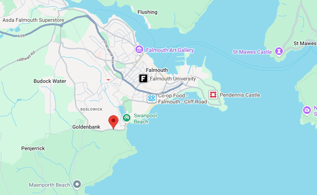 Map showing the location of Claire's practice in Swanpool, Falmouth